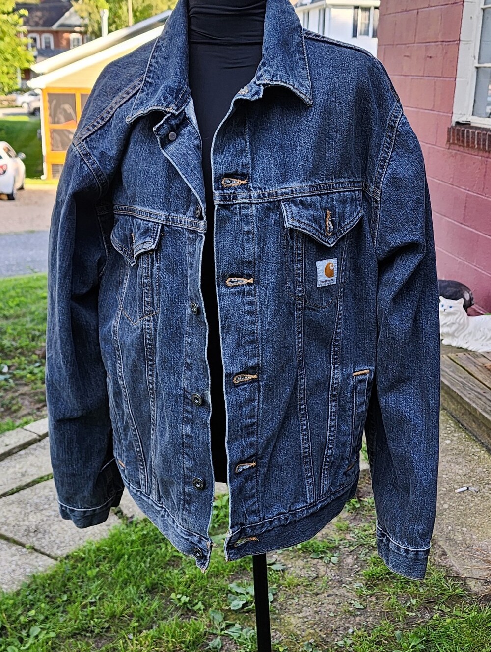 Carhartt J281 Men's Large Blue Denim Trucker Jean Jacket Cotton Workwear Mexico